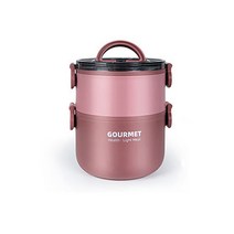 304 스테인리스강 보온 도시락통 원형 삼층 1000ml+1600ml+2200ml 스텐도시락통 런치박스 BXGFH5, 이층, 빨간색
