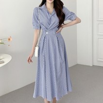 블링앤수 셔츠 브이넥 반팔 롱 원피스 LZZ163