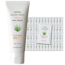 아요델 알로에베라 선크림 1회용파우치 5ml x 50매 + 선크림 500ml 등, 1회용파우치50매+선크림100ml