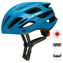 [CARBULL] TT 렌즈 및 선 바이저 사이클링 안전 헬멧 여성 및 남성용 미등 야간 라이딩 자전거 레이싱 안전 헬멧, (55-61CM), blue
