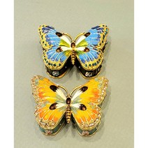 고급 앤틱 큐빅 버터플라이 나비 앤틱 철제 보석함 2종 귀걸이 보관함 장식장 큐빅소품, 옐로우