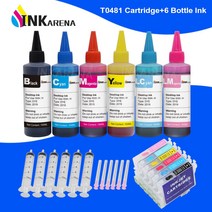 Inkarena 잉크 병 6×100ml + t0481 - t0486 엡손 스타일러스 사진용 리필 프린터 잉크 카트리지 r200 r220 r300 r300m r320 r340, CHINA