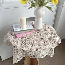 레이스 테이블보 미니 협탁 원형 캠핑테이블 커버 화이트 레이스천, 40cm x 90cm