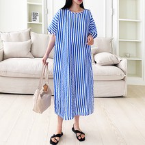 경스홀릭 프레쉬 썸머 스트라이프 루즈핏 단가라 롱원피스 빅사이즈 임부복