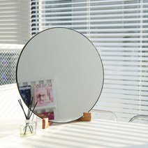 미러문 강화유리 노프레임 원형 화장대거울 거치형 500 600, 03_500 LED원형(거치형), 03_멀바우선반