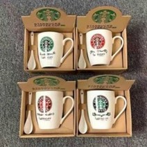 스타벅스 도자기 머그 4세트+숟가락+컵패드(5~7일경 도착), 350ml, 4개
