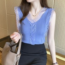 Neirny 레이스 뷔스티에 조끼 편안한 데일리룩 얇은 레이스 블라우스