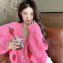 여자 롱 가디건 브랜드 가을 코디 mexzt women 하라주쿠 딸기 느슨한 카디건 긴