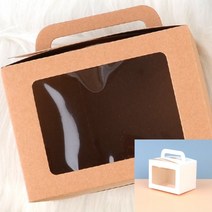 사각 투명 손잡이 선물케이스 선물상자 브랜딩 패키지제작 종이상자 손잡이박스, 대 - 브라운