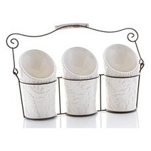 IEnjoyware (White) - Kitchen Utensil Holders (4 Pieces) - 3 Ceramic Utensil Crocks (10cm Dia x 18cm, 화이트, One Size