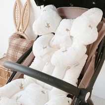 돗투돗 극세사 자수 유모차 라이너 시트 소프트 에어매쉬 카시트 엉따, 극세사 자수 라이너 - 싱싱올리브(아이보리)