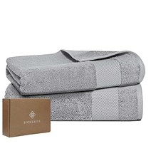 BIOWEAVES 100% 유기농 면 700 GSM 플러시 6피스 타월 세트 GOTS 인증 목욕 2개 핸드 및 수건 화이트 미국직송, Pack of 2 Bath Towels, 라이트 그레이.
