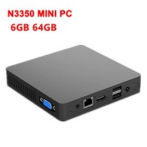 팬리스 미니 PC 인텔 셀러론 N3350 윈도우즈 10 6GB RAM ROM 128GB SSD 1000M LAN WiFi BT4.0 VGA 데스크, 해외공급사, Intel Celeron N3350 + 미국, 6G 64G With Bracket