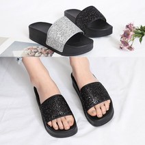 런슈즈 (국산) 빅사이즈 반짝이 펄 글리터 발편한 여성 통굽 슬리퍼 4cm