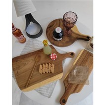 SM 시그니쳐 원목 월넛 통나무 통원목 도마 플레이팅 플레이트 원형&사각 핸들 손잡이 우드 도마, 시그니쳐 핸들 원형 도마