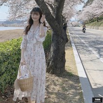 가바바 여성 원피스 입기편한 꽃무늬 쉬폰 롱원피스 G49027