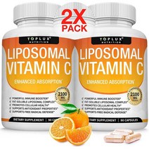 Toplux 프리미엄 대용량 리포좀 비타민C 2100mg 보충제 90캡슐 2팩