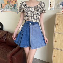 봄여름 디자인 감각 언밸런스 스커트 ins 트렌드 데님 스커트녀