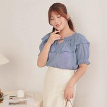 미시옷루즈핏 오렌지 곰 여름 러블리 반팔셔츠 프릴 스트랩 와이드 뱃살커버 벌룬소매 상의 여성의류 빅 야드 4974079625