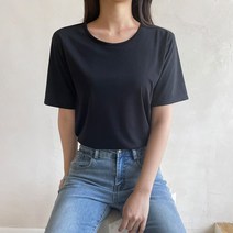 잘빠진 여성용 라엘 베이직 무지 라운드 반팔 티셔츠