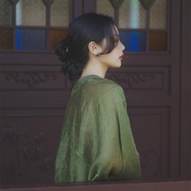 예쁜 개량 생활 계량 한복 개선 된 빛 멜빵 여름 여성 통 한 요소 탑 선 스크린 의류 매일 스타일 정장 녹색