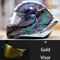 바이크 경량 배달 X-spirit-3 X14 KUJAKU TC10 헬멧 풀 페이스 레이싱 오토바이 전문, 04 Gold Visor