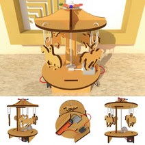 LED 회전 목마 DIY 만들기 (13.5x13.5cm) 나무 웜 기어 키트 동력 전달 장치 속도 조절