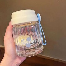 심플 물컵 여자 비주얼 유리컵 고온내성 미니 컴팩트컵 휴대용 우유컵, 바다 블루, 300Ml