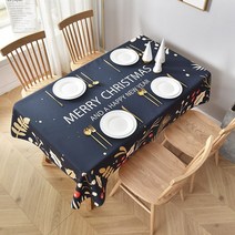 크리스마스 식탁보 레드 새해맞이 직사각형 식탁보 방수커버 테이블보, 감색, 110*170cm