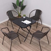 주물야외테이블 4인 옥상 정원 마당 야외용 기구 철제 세트 원형, 물무늬접이식원탁70개+의자4개