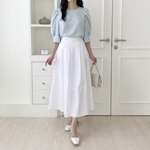 여성 왕퍼프 반팔 꽃구경 5부 하늘색 봄여름 블라우스