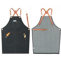 모올글래드 데님 앞치마 캐주얼 롱 앞치마 남녀공용 데일리 앞치마, 데님 앞치마 (가죽버클-블랙)