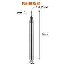 1pc 볼 노즈 엔드 밀 2 플루트 r0.5-r6.0 금속면 및 슬롯 가공용 cnc 엔드 밀링 커터 hrc50 코팅 엔드 밀, 1PC-P2B-R0.75-H4