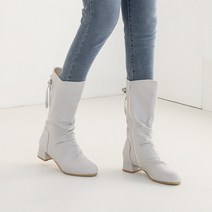 이나슈즈 플라워 리본 셔링 마부츠 4cm 여름 지퍼 린넨부츠