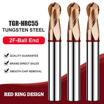 AZZKOR 텅스텐 스틸 카바이드 밀링 커터용 2F 컬러 링 코팅 CNC 기계식 볼 엔드 엔드밀 도구 TGR-HRC55, [15] R4x16Cx8Dx60L, [03] 10PCS