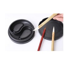 서예 벼루 중국 잉크 풀 9.5x2.2cm에 커버 늑골이있는 벼랑이있는 1pcs 원형