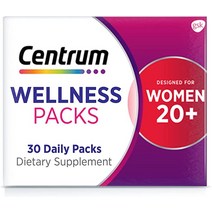 Centrum Wellness 팩 20대 여성을 위한 데일리 비타민 종합 비타민이 포함된 여성 C 1000mg 오메가-3 함유 피쉬 오일 강황 복합 500mg - 30팩/1개월분