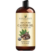 Handcraft Organic Castor Oil for Hair Growth Eyelashes and Eyebrows 100% Pure and Natural Carrier Oil Hair Oil and Body Oil Moisturizing Massage Oil, One Color／Castor