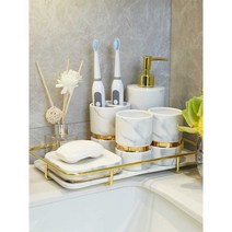 북유럽 욕실 대리석 디스펜서 럭셔리 정리함 진열대, 5종세트 (트레이 포함안됨)