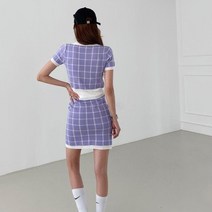 다잇템 [다잇템] 여자 쁘띠 시보리 격자 셋업 카라넥 스커트