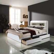 리베라 고급 PU 비건가죽 LED 헤드 수납형 침대 매트리스 세트, 리베라 2단 수납형 (화이트), 슈퍼싱글, 9존독립 화이트(CL볼라텍스)