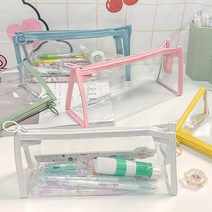 도매팜 1+1 PVC 다용도 투명 방수 필통 대용량 지퍼형, 1개+1개, 화이트+그린