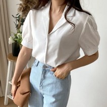 여성 셔츠 블라우스 데일리 헤즐리 퍼프 반팔