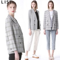 리스트 글렌체크 더블 버튼 린넨 재킷