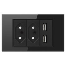 주택 전기 용품 브라질 소켓 USB 2A 강화 유리 패널 충전식 내화 재료 가정용 전기 전원 플러그 벽, [03] Glass panel Black