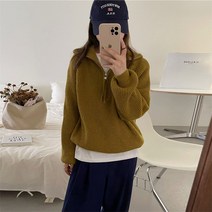 지퍼 목 폴라티 캐주얼 스웨터 데일리 니트