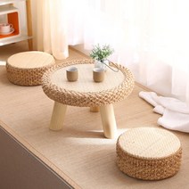 원형 라탄 거실 우드 사이드 입식 미니 티테이블 디저트 다과상 홈데코, C.통나무 다리+원형스툴2 + 탁상