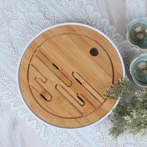 SOCEAN 퇴수기 대나무 다도 차판 원형 차 쟁반 화이트 25.5CM 전목 차판 멜라민 티 트레이 다탁 미니 소반 찻상 다기 다관 트레이 개완 받침대 전통주 차통 쟁반 사케 술상 퇴수통 차상