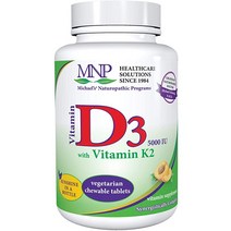 Michaels Naturopathic Programs Vitamin D3 with K2-5000 IU 90 Chewable Tablets - Apricot Flavor - Skeletal Immune System Support Supplement - Vegetaria