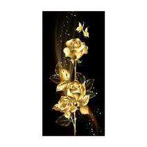 재물운 부자집 현관사진 돈들어오는 풍수그림 추상 황금 꽃 나무와 에 유화를 남기고 거실 장식을위한 벽 예술 을 인쇄합니다., 100x200cm프레임 없음, 1